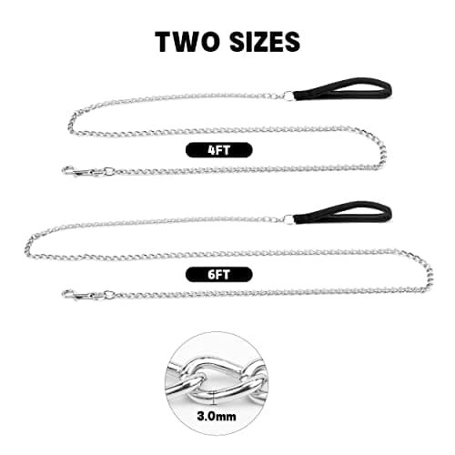Jumpress Heavy Duty Chain Dog Leash for Medium Large Dogs, Chew Proof Metal Dog Lead with Soft Padded Handle, Classic Black 4FT Leash view 6