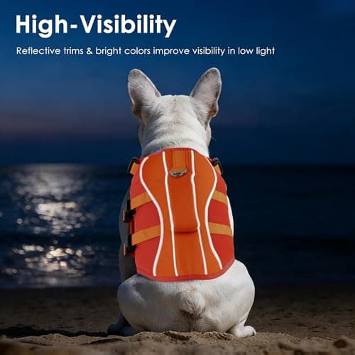 Petglad Dog Life Jacket, High Buoyancy Dog Life Vest with Handle for Swimming Boating, Adjustable Swimming Vest with Reflective Trim for Small Medium Large Dogs - Orange, M view 5