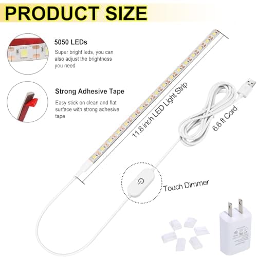 UPWATT Sewing Machine LED Light Strip with Touch Dimmer, USB Powered 6500K Cold White Adhesive Sewing Light view 2