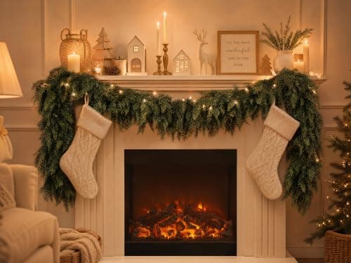 Cedar Garland 9FT Soft PE – Full & Lush Fireplace Mantel Decor | 162 lush tips, 3 lbs of full greenery — bendable soft PE for mantel, staircase & indoor outdoor Christmas decor. view 4