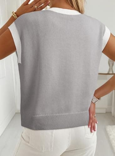 Dokotoo Women's Floral Sweater Crew Neck 2026 Short Sleeve Loose Fit Knit Pullover Tops view 3