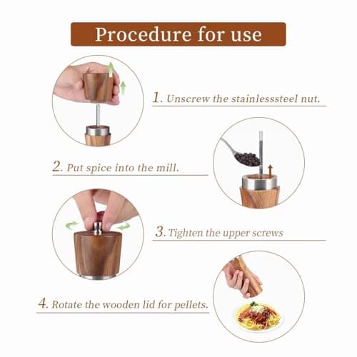Wooden Salt and Pepper Grinder Set, 8 Inches Refillable Salt and Pepper Mills, Peppercorn Shaker with Adjustable Coarseness, Durable Acacia Wood with Ceramic/Stainless Steel Core, Tableware Gifts view 6