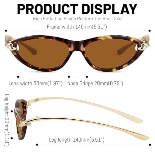 YMRFW Retro Oval Cat Eye Sunglasses for Women Y2k Designer Trendy Narrow Shades Metal Temples UV protection Sun Glasses view 6