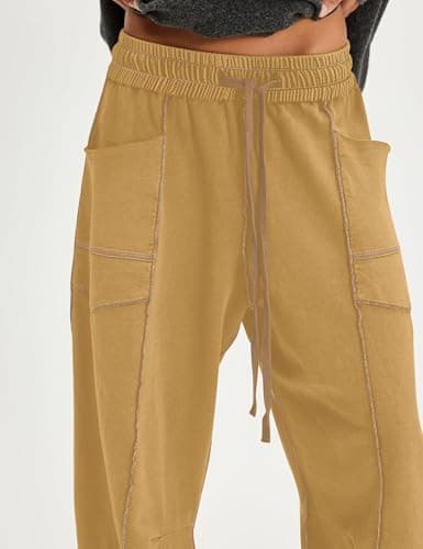 MSBESYOR Wide Leg Barrel Sweatpants for Women Baggy Palazzo Pants Drawstring High Waist Color Block Lounge Sweat Pant view 4