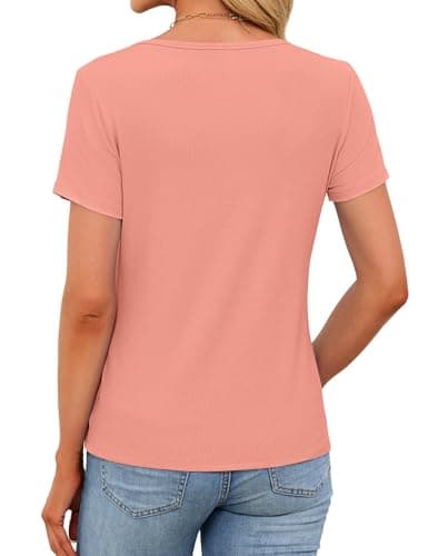 JUSTFASHIONNOW Womens Short Sleeve Tops Stretchy Henley Scoop Neck Fitted Casual Basic Ribbed T-Shirts 2026 Summer Trendy view 5