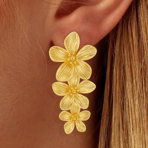 XIUQILAI 14K Gold Plated Heart Earrings for Women, Heart/Flower/Bow/Pearl Earrings Drop Stud Huggie Hoop Earring Hypoallergenic Earrings Christmas Earrings Festival Party Jewelry Gifts for Women view 6