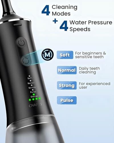 CNAPES Cordless Water Flosser for Teeth - Portable Dental Flosser Pick with 360° Rotating U-Shaped Nozzle, 350ML Large Tank, 4 Modes, IPX7 Waterproof, 30-Day Battery Rechargeable for Travel & Braces view 3
