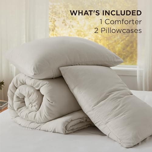 Bedsure King Comforter Set, Beige Soft Prewashed Bedding for All Seasons, 3 Pieces GentleSoft™ Bed Set, 1 Lightweight Comforter (104"x90") and 2 Pillowcases (20"x36") view 6