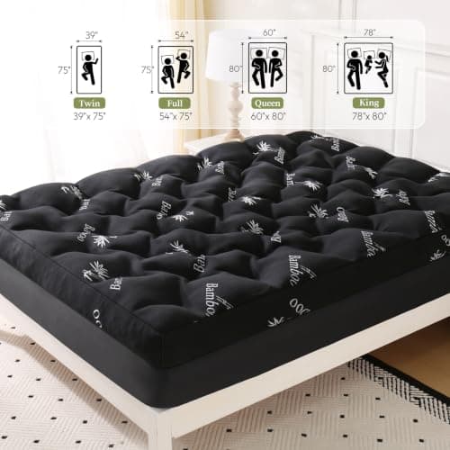 DOWNCOOL 5 Inch King Mattress Topper, Breathable Bamboo Viscose Air Layer | Memory Foam Mattress Topper for Back Pain Relief, 2000 GSM Fill, Deep Pocket Fits 8–18 Inch, Black view 5
