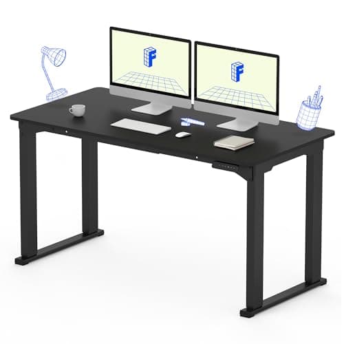 FLEXISPOT 4 Legs Standing Desk 55 x 28 Inch Electric Adjustable Height with Splice Board Home Office Sit Stand Up Desk, Black Top + Black Frame view 1