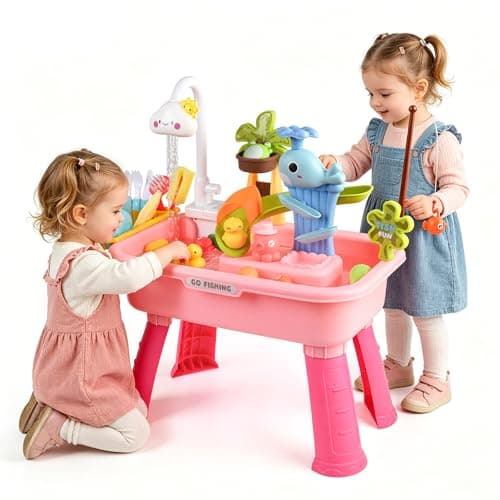 Ploomi Upgraded Toddler Sand Water Table Toy with Electric Water Pump, Kids Sand Water with Faucet/Play Food Accessories/Fishing Toy, Kitchen Play Sink Toys for Girl Boy Age 3+ — image 1