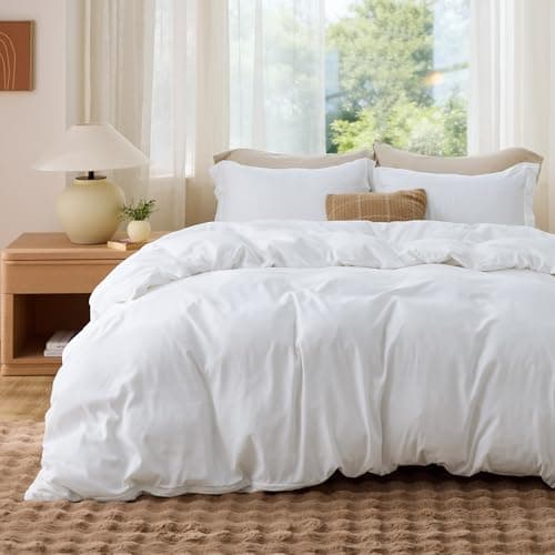 Bedsure White Duvet Cover Queen Size - Soft Double Brushed Bedding Set for Kids & Adults, Zipper Closure, 3 Pieces, Includes 1 Duvet Cover (90"x90") & 2 Pillow Shams, NO Comforter view 1