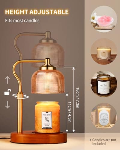 Kadrama Candle Warmer Lamp Electric Candle Warmer with Timer Dimmable Candle Lamp Warmer with 3 Bulbs Height Adjustable Wax Melt Warmer for Bedroom Home Decor, Amber Gold view 2