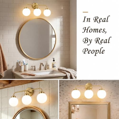 Gold Bathroom Light Fixtures, 3-Light Bathroom Gold Vanity Light | 22" Mid Century Modern Vanity Light Over Mirror with Milky White Glass Shades for Bathroom Hallway, Living Room view 5