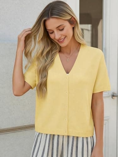 GRACE KARIN Women Short Sleeve Spring Cardigan Sweaters Button Down Knit Shirt Dressy Casual Tops 2026 Summer Outfits view 6