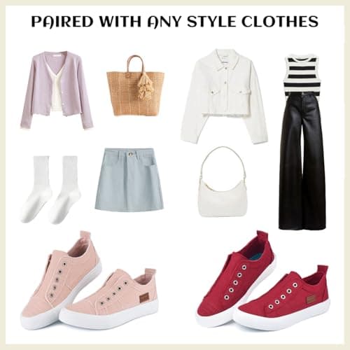 JENN ARDOR Womens Slip On Fashion Sneakers No Laces Comfortable Casual Low Canvas Sneakers Flats Walking Shoes view 2