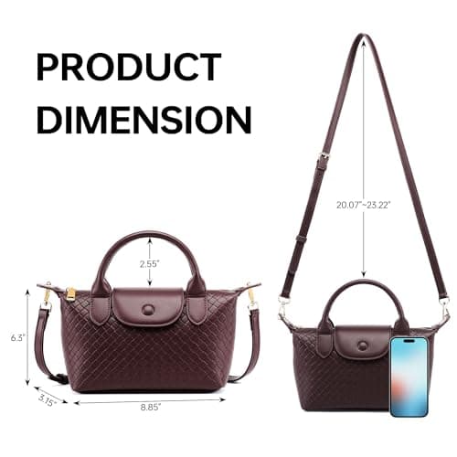 Kiss Sea Woven Leather Handbag for Women, Small Lightweight Dumpling Satchel with Top Handle Fashion Crossbody Purse view 4