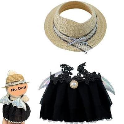 LOVMAGIC Black Dress with Wing for 17cm Doll Clothes,with Cute Bow and Lovely Skirt Decor,Suitable for 17cm Plush Dolls Accessories