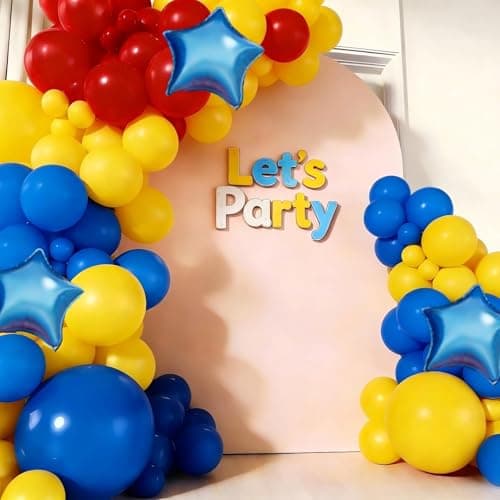 Carnival Circus Balloon Garland Arch Kit, 156Pcs Red Yellow Blue Latex Balloons with Star Foil Balloons for Carnival Theme Graduation Birthday Party Anniversary New Year Decorations view 6