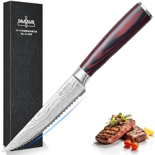 DAJOUJS 4.5 Inch Serrated Steak Knife - Ultra Sharp Serrated Knife Japanese High Carbon Steel Blade, Ergonomic Handle, Premium Kitchen Cutlery for Steak, BBQ & Outdoor Meals — image 1