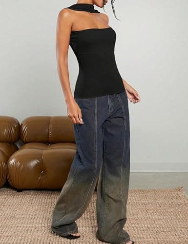 ACCPUR Ruched Strapless Halter Tube Top for Women Sexy Open Back Slim Fit Bandeau Shirt Sleeveless Off Shoulder Tank Clubwear view 6