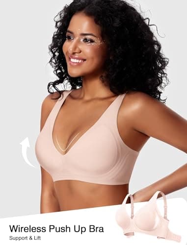 Deep V Wireless Jelly Bras for Women Push Up Bralette Seamless No Underwire Support T-Shirt Comfort Plunge Full Coverage view 5