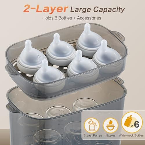 AMZBABYCHEF 4-in-1 Baby Bottle Steamer and Dryer, Electric Steamer with Fast Drying, Universal Fit for All Bottles, LED Touch Screen & Auto Shut-Off Protection (Grey) view 7