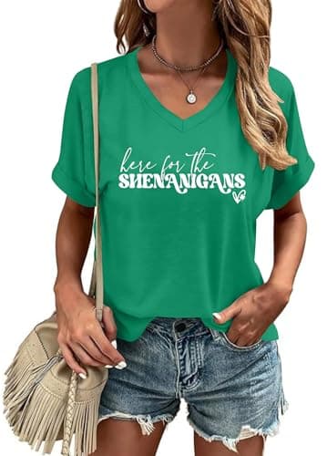 Ithalt St Patricks Day Shirt for Women Lucky Irish Shamrock Tshirt Saint Patricks Day T-Shirt Green V Neck Tops view 2