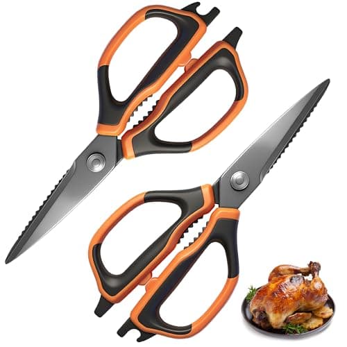 ANSHEE All Purpose Kitchen Scissors, Durable Stainless Steel Food Cooking Shears, Built-in Bottle Opener, Soft Grip Comfort Handle, Dishwasher Safe, Ideal Kitchen Gifts orange 2pack — image 1