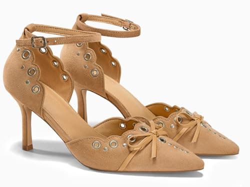 Coutgo Women's Pointed Toe Stiletto Ankle Strap Dress Shoes view 5