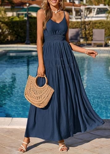 KIRUNDO Maxi Dresses for Women 2026 Summer Sleeveless Spaghetti Strap Long Flowy Beach Vacation Dress Boho A Line Sundress view 6