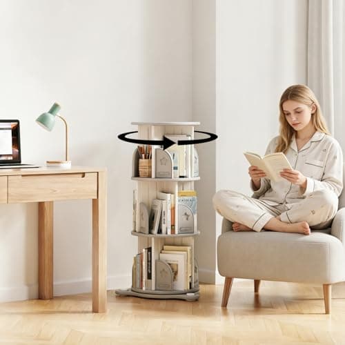 Deer COCO 3-Tier Rotating Bookshelf, 360° Spinning Corner Bookcase with Display Stand - HDPE Plastic Book Storage Organizer for Bedroom, Home Office, Classroom, Living Room — image 1