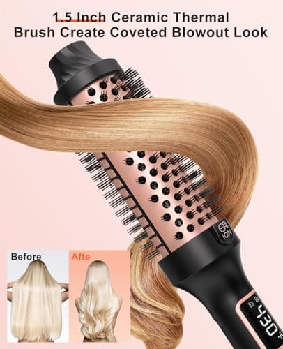 Nimmu Thermal Brush Curling Brush, 1.5" Heated Round for Blowout Look | Curling Iron with 10 Temperature Control, Hot Styler Dual Voltage for Travel, Dual PTC, Negative Ion Technology, Black Gold view 5