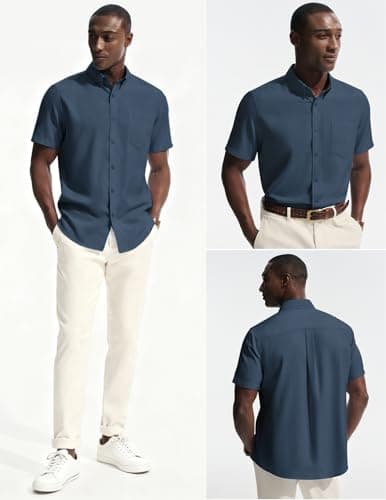 PJ PAUL JONES Mens Dress Shirt Casual Untucked Shirts Short Sleeve Button Down Shirt with Pocket view 4