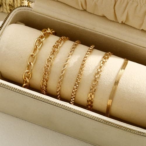 XIUQILAI 6Pcs Gold Bracelets Set for Women Men, Non Tarnish Adjustable 14K Gold Plated Stackable Chain Bracelet Stack Pack Jewelry Gifts view 5