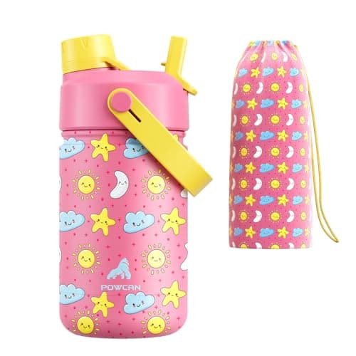 12 oz Kids Water Bottle for Girls: Leakproof, BPA-Free, Durable Straw Spout Lid, 24H Cold, Cute Patterns, Insulated Stainless Steel Cup with Carrier Bag for School, Trip, Camping, Daily (Sunny Dreams) — image 1
