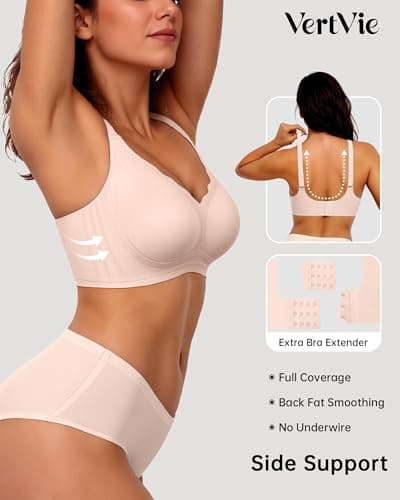 Vertvie Womens Supportive Wireless Push Up Seamless Bras No Underwire Full Coverage Comfortable Sports T-Shirt Bra(Skin,X-Large) view 3