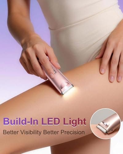 VEGITERIA Bikini Trimmer for Women with LED Light, Dual Head Electric Razors for Women, Painless Electric Shaver for Bikini, Face, Legs & Sensitive Skin,Waterproof Hair Removal Tool view 2