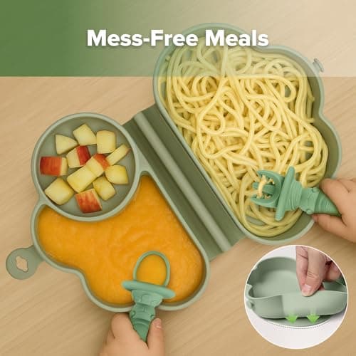 haakaa Cloud Crew Silicone Travel Baby Feeding Set with Foldable Suction Baby Plate, Silicone Bib, Baby Spoon and Fork, Waterproof Travel Bag, 6M+ view 6