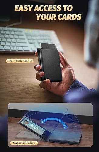 FIYUM Wallet for Men, Mens Wallet with Magnetic Removable Credit Card Holder Pop Up Smart RFID Blocking Slim Leather Cash Slots ID Windows Minimalist Wallet view 2