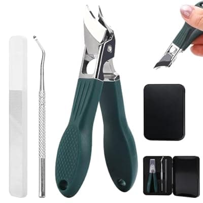 Eagle Beak Nail Clippers for Ingrown & Thick Nails – Beveled/Slanted/Angled Blades, Long Handle Wide Jaw, Anti-Splash Ultra Sharp Stainless Steel Edge 3-Piece Set for Men/Women (Green)