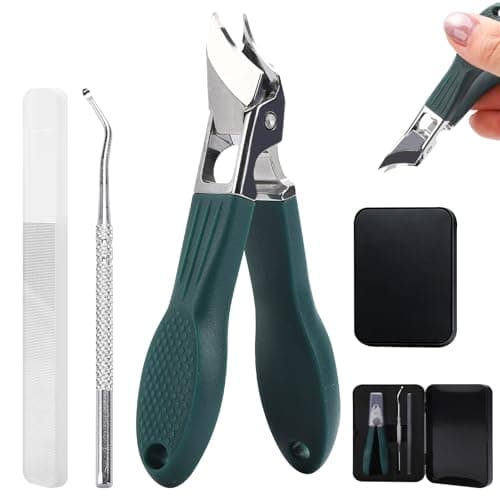 Eagle Beak Nail Clippers for Ingrown & Thick Nails – Beveled/Slanted/Angled Blades, Long Handle Wide Jaw, Anti-Splash Ultra Sharp Stainless Steel Edge 3-Piece Set for Men/Women (Green) view 1