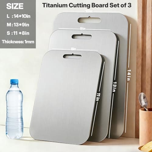 Coufonk Titanium Cutting Board Set of 3, Kitchen Chopping Boards Dishwasher Safe, Pure Ti Metal Material Cut Board Nonslip Double Sided for Houseware Outdoor Large+Medium+Small view 3