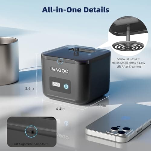 Ultrasonic Retainer Cleaner Machine, Denture Cleaner for Aligners Night Guards Braces Mouth Guards Toothbrush Heads，All-in-One Dental & Jewelry Cleaner, 45kHz 200ML, Dual Modes view 6