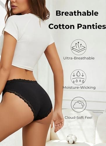 READY TO LOVE Cotton Underwear for Women Sexy Seamless Lace Bikini Panties Soft Breathable Brief Lingerie Multicolor 6 Pack view 4