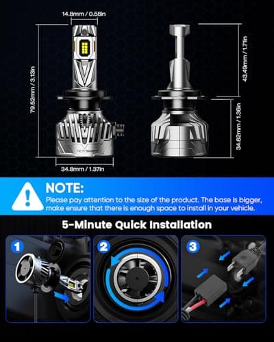 NOVSIGHT 𝐇7 Fog Light Bulbs - 50000LM Extreme Bright 𝐇7 Fog Lights 6500K White, Effective Heat Dissipation LED Light Bulbs, IP68 Waterproof, Plug and Play, Pack of 2 view 7