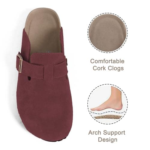 Dumalum Suede Clogs for Women and Men - Adjustable Buckle Slip-on Cork Footbed Mules with Antislip Sole - Unisex Slippers view 3