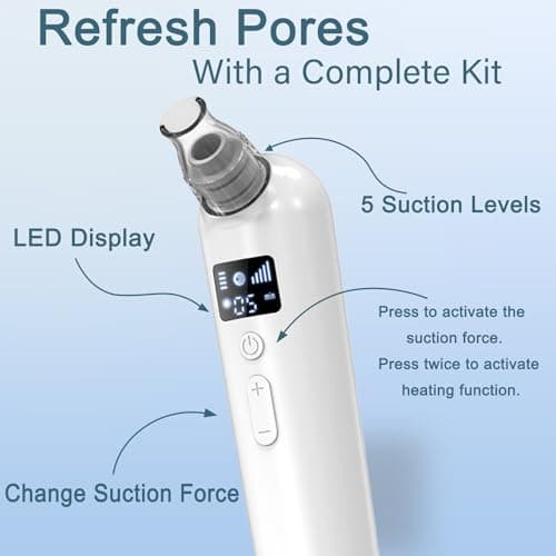 Vacuum Blackhead Remover Pore Cleaner with Heat & Red Light 5 Suction Levels Nose Pore Cleaner Rechargeable with LED Display, 6 Probes & Bonus Blemish Extractor Tools, Skincare Gift for Women view 5