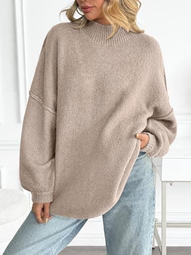 LILLUSORY Womens Oversized Mock Neck Batwing Chunky Fall Sweaters 2026 | Knit Cozy Comfort Soft Material, Casual Pullover, Daily Vacation Street Wear, Trendy Thick Winter Clothes view 2