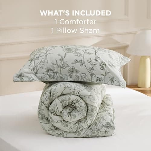 Bedsure Comforter Set Queen Size - Cute Floral Bedding Comforter Set, 3 Pieces, 1 Soft Reversible Desert Sage Sketch Flowers Comforter and 2 Pillow Shams view 6